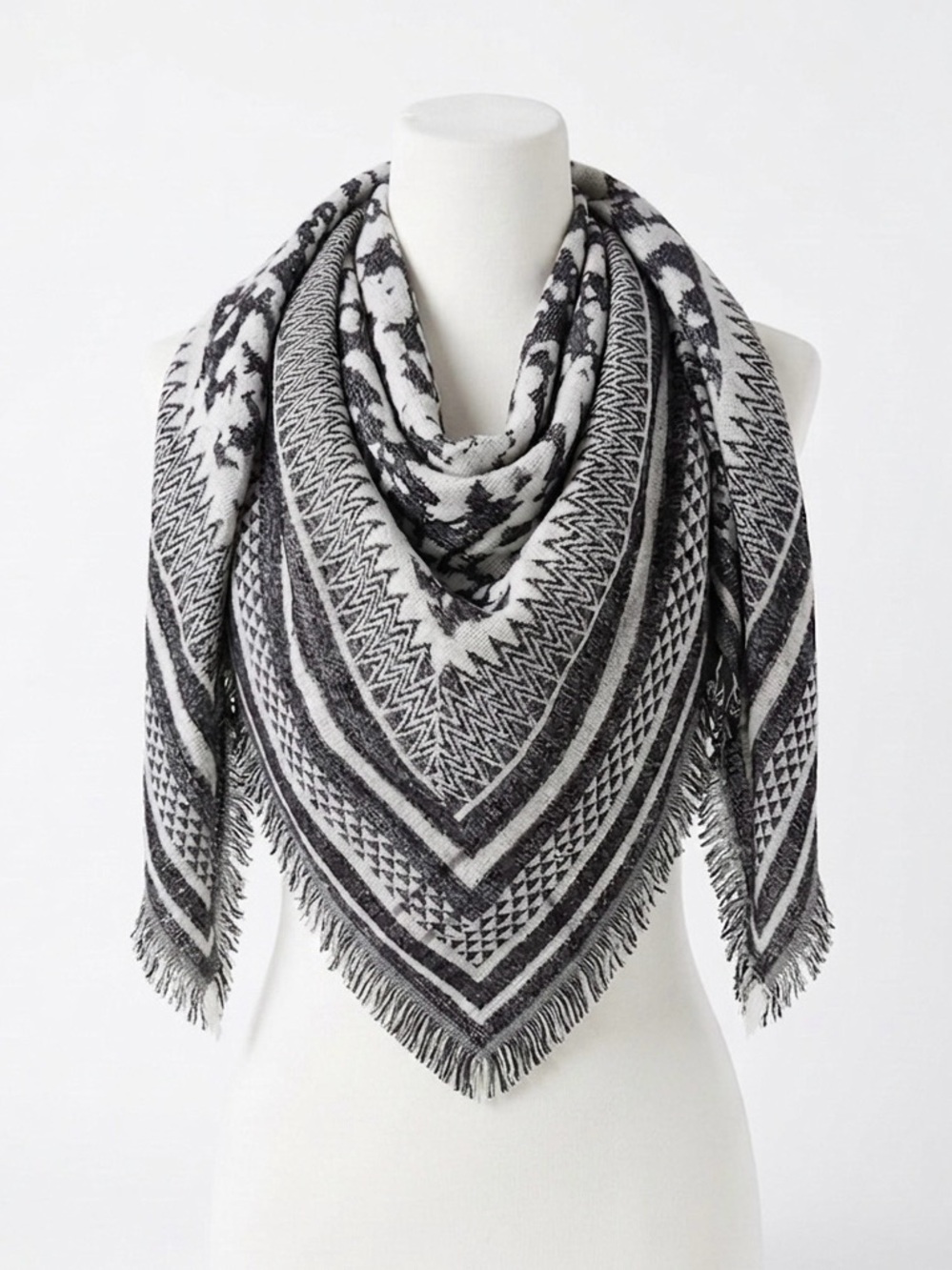 Boho Black & White Abstract Geometric Square Blanket Scarf